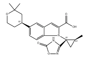 CAS:2212021-83-3 5-[(S)-2,2-dimetyltetrahydro-2H-pyran-4-yl]-1-[(1S,2S)-2-metyl-1-(5-oxo-4,5-dihydro-1,2,4-oxadiazol-3-yl)cyklopropyl]-1H-indol-A2-cid